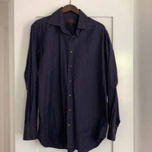 Mens Etro button down shirt in deep navy blue.